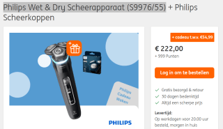 Philips Shaver Series 9000 - S9976/55 - Scheerapparaat met gratis Philips Scheerkoppen voor €222 + 999 ING punten