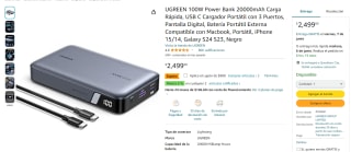 UGREEN 100W Power Bank 20000mAh Carga Rápida por $1,599 en Amazon con cupón