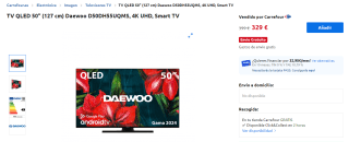 TV QLED 43" Daewoo D43DH55UQMS, 4K UHD, Smart TV por 299€ y la de 50 pulgadas por 329€