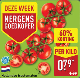 1 Kg Hollandse Trostomaten voor €0,79 bij de Aldi