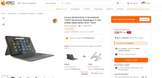 Lenovo IdeaPad Duet 3 Chromebook 11Q727 Qualcomm Snapdragon 7c Gen 2/8GB/128GB eMMC/10.95" Táctil por 238,84€