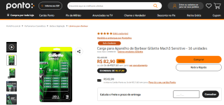 Refil de Barbeador Gillette Mach3 Sensitive com 16 uni - R$ 82,90