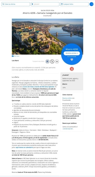 8 dias navegando por el Danubio desde 1088€.