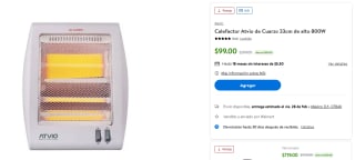 Calefactor Atvio de Cuarzo 800W en $99 | Descuento Walmart