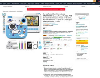 Camara GREENKINDER Fotos Instantánea Infantil 2.4" HD con Tarjeta SD 32GB Papel de Impresión y Lápices de Colores a solo 24,99€