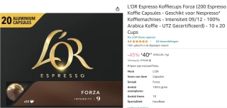 L'OR Koffiecups Forza 200 stuks voor €40,87 bij Amazon
