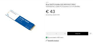 WD Blue SN570 NVMe SSD TLC 3000+ MB/s voor €43 bij Dustinhome