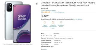 Oneplus 8T 5G Dual-SIM 128GB Libre por $5,499 en Amazon
