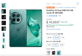 OnePlus 12 de 16GB + 512GB con 32% de descuento + meses sin intereses con tarjetas participantes