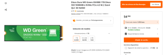 Disco Duro WD Green SN3000 1TB Disco SSD 5000MB/s NVMe PCIe 4.0 M.2 por 54,99€