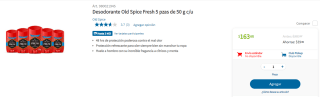 Desodorante Old Spice Fresh 5 pzas por $164 en Sam's Club