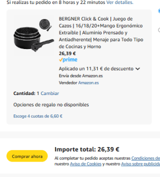 Bergner Click & Cook, Juego de Cazos de 16/18/20+Mango Ergonómico Extraíble por 26,39€
