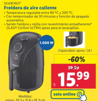Freidora de aire 1,6 L 1000 W por 15,99€