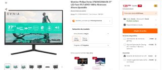 Monitor Philips Evnia 27M2N3200A/00 27" LED Fast IPS FullHD 180Hz por 129,99€