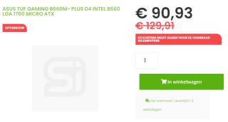 ASUS TUF Gaming B660M-Plus D4 moederbord voor €90,93 bij SiComputers