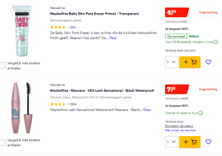 Tot 60% korting op Maybelline bij Bol.com