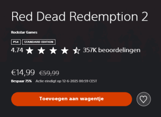 Red Dead Redemption 2 voor €14,99 in de Playstation Store