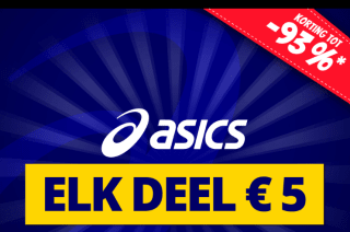 Alle Asics items voor 5 bij Sportkorting