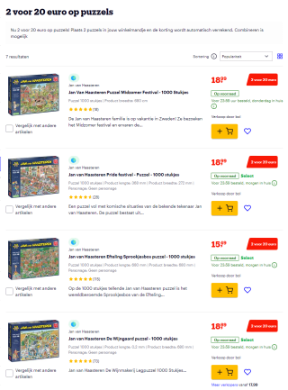2 Jan van Haasteren puzzels met 1000 stukjes voor 20 euro bij Bol
