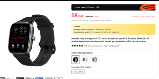 Reloj inteligente Amazfit GTS 2 mini por 43.80€