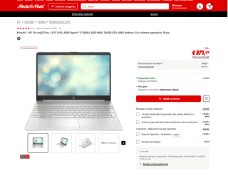 Portátil HP 15s-eq2072ns 15.6" FHD AMD Ryzen 5 5500U 8GB RAM 256GB SSD por 371,07€