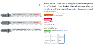 Bosch 3x PRO Laminate 3-delige decoupeerzaagbladset voor T-schacht voor €5,99 bij Amazon