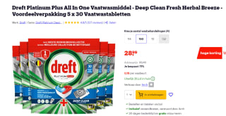 5x Dreft Vaatwastabletten Platinum Plus All In One Clean Action 30 stuks voor €28,99 bij Bol.com