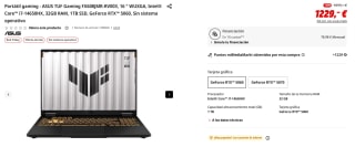 Portátil gaming ASUS TUF Gaming FX608JMR-RV003, 16 " WUXGA, Intel Core i7-14650HX, 32GB RAM, 1TB SSD, GeForce RTX 5060 por 1.299€