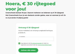 €30 rijtegoed bij Greenwheels