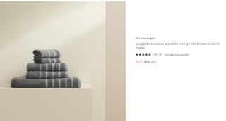 Juego de 5 toallas algodón 450 gr/m2 Brisse El Corte Inglés por 24€