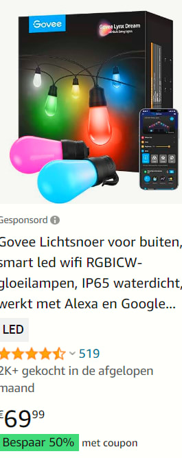 Diverse Govee verlichting tot 50% korting bij Amazon