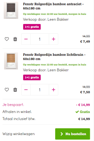 1+1 gratis op Fenstr raamdecoratie bij Leen Bakker