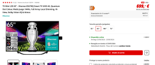 TV Mini LED 65'' Hisense 65U7KQ Smart TV UHD 4K por 699€ (newsletter por 689€)