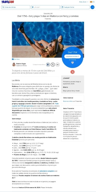 Mallorca ferry+Hotel+comidas 5 días desde 175€.