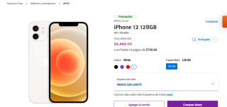 Apple iPhone 12 128Gb por $9,499 en Telcel