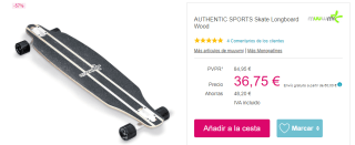 Skate Longboard Wood Authentic Sports por 36,75€