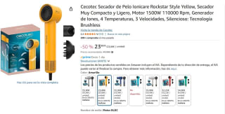 Cecotec Ionicare Rockstar Style Secador de Pelo 1500W Amarillo 23,80€