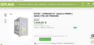 PCTEC CORSAIR C3 Ryzen 5 7600X 32GB 1TB RX 7900GRE por 1.349€