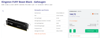 Kingston Fury Beast KF552C40BBK2-64 voor €144,72 bij Azerty