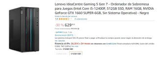 Ordenador gaming Lenovo IdeaCentre Gaming 5 17IAB7, Intel Core i5-12400F, 16GB RAM, 512GB SSD por 549€