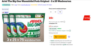 Ariel The Big One Wasmiddel Pods Original - 3 x 25 Wasbeurten voor €20 bij Bol