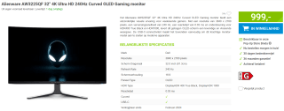 Alienware AW3225QF 32" 4K UHD Curved gaming monitor voor €999 bij Megekko