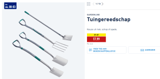 GARDENLINE Tuingereedschap riek, schop of spade voor €17,99 p.s. bij de Aldi