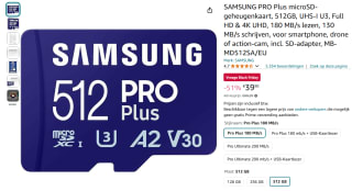 SAMSUNG PRO Plus microSD-geheugenkaart 512GB voor €39,90 bij Amazon