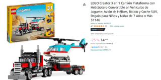 LEGO Creator 3 en 1 Camión Plataforma con Helicóptero Convertible en Vehículos de Juguete: Avión de Hélices, Bólido y Coche por 10€