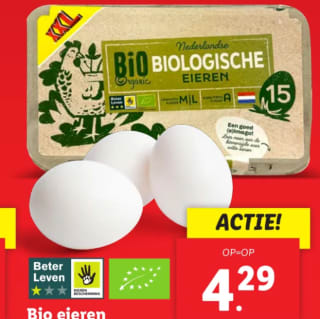 15 Bio Eieren voor €4,29 bij de Lidl