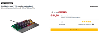 SteelSeries Apex 7 TKL Wired Gaming Keyboard voor €84,90 bij Alternate