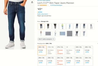 Levi's 512™ Slim Taper Jeans voor €43,98 bij Amazon