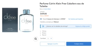 Perfume Calvin Klein Free 100ml a $419 en Walmart
