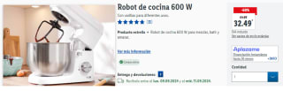 Robot de cocina 600 W para mezclar, batir y amasar. por 32.49€
